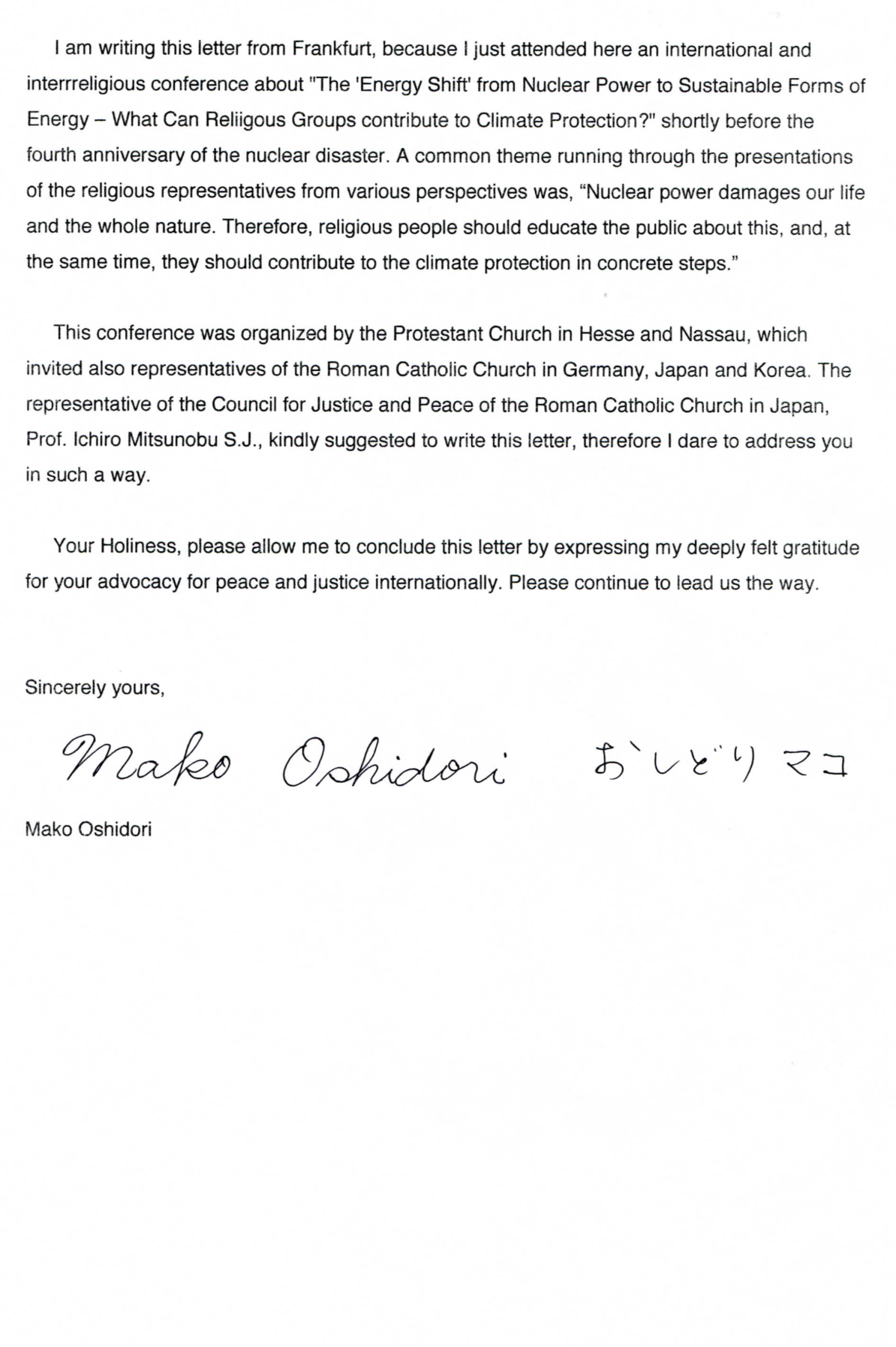原発事故についてのローマ教皇からの手紙 取材 OSHIDORI Mako&Ken Portal / おしどり